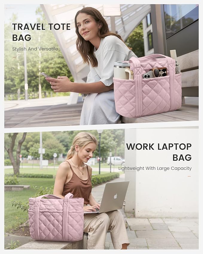 LOVEVOOK Puffer Tote Bag for Women, Puffy Work Handbag, Travel Shoulder Carry On Bag with Zipper for Teacher Nurse Gym