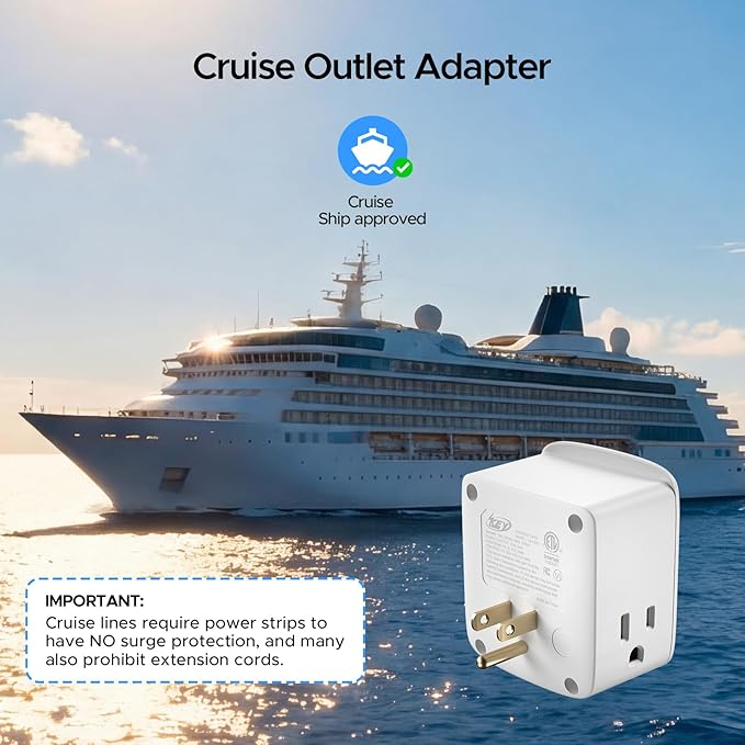 3 Pack Cruise Ship Approved Outlet Extender, Non Surge Protector Power Strip with 3 AC Outlets & 2 USB (1 USB-C), Multi Plug Adapter, Travel Cruise Essentials, ETL Listed.
