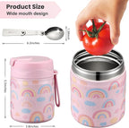 17oz Soup Thermo for Hot Food Kids,Insulated Food Jar with Spoon,Thermo Hot Food Lunch Container,Wide Mouth Leakproof Stainless Steel Lunch Box for School-Rainbow
