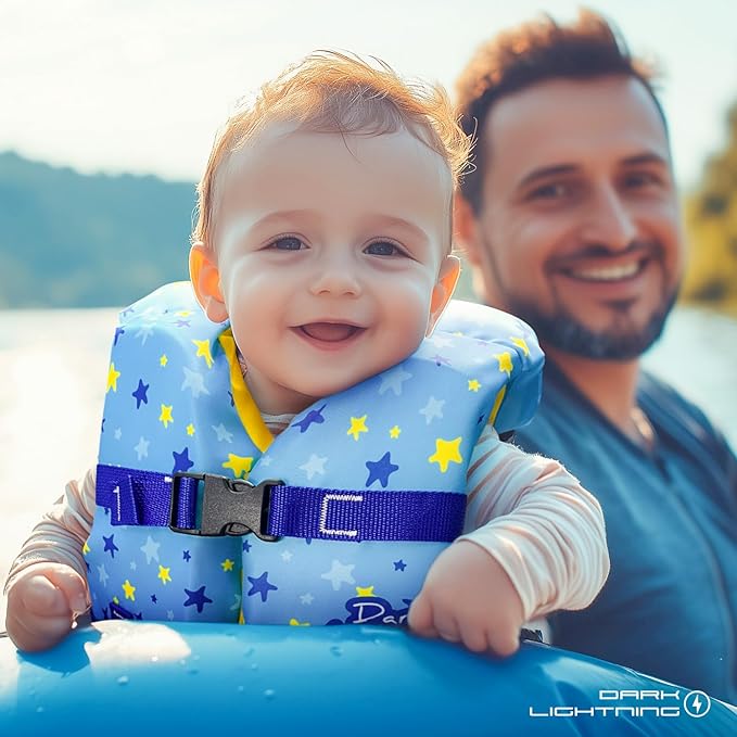 Dark Lightning USCG Approved Infant Life Jacket 0-30 lbs, Swim Vest for Baby/Toddlers 1-3 Year Old 20-30 lbs,Toddler Floaties for Pool Swimming,Boating,Beach,Puddle