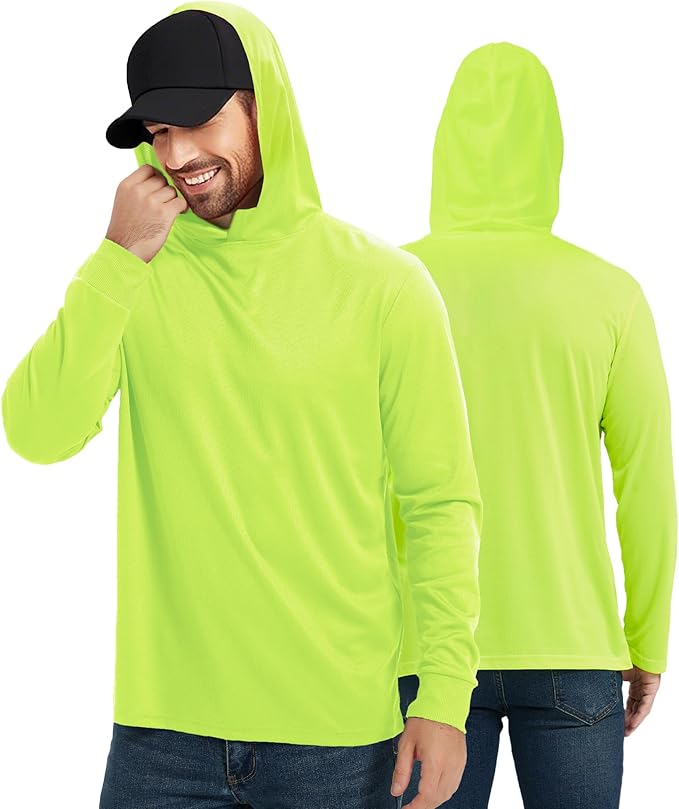 ProtectX High Visibility Sun Protection Lightweight Long Sleeve Hoodie, UPF 50+ Quick-Dry, SPF UV Shirt, Active Wear