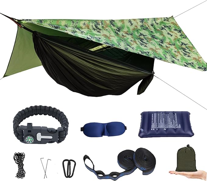 Camping Hammock with Mosquito Net and Rain Fly - Travel Hammock Bug Net - Hammock Tent for Outdoor Hiking Backpacking Travel Camping Accessories and Camping Gear…