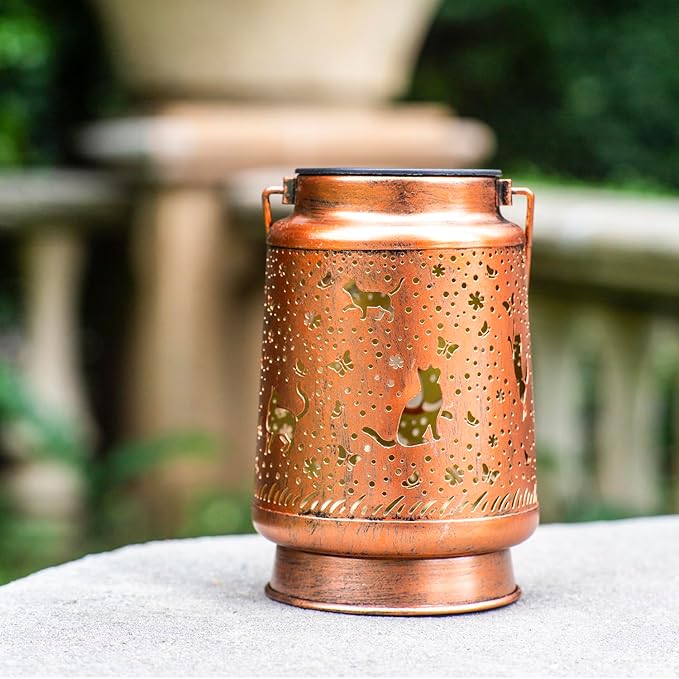 2 Pack Cat Outdoor Solar Hanging Lanterns Waterproof LED Solar Lights Metal Decorative Lanterns for Garden, Patio, Courtyard, Backyard, Yard Decor Unique Cat Gifts for Women Gardening