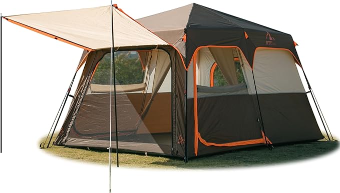 KTT Instant Tent 6 Person(B),Large Family Cabin Tents,Automatic Tent Build Quickly in 60S,2 Rooms,2 Top Windows,3 Doors and 3 Windows with Mesh,Waterproof,Big Tents for Outdoor,Picnic,Camping.