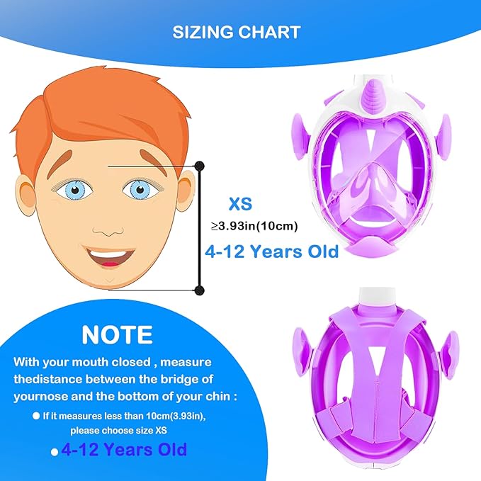 Kids Snorkel Mask, Full Face Snorkel Mask for Kids 4-16, 180 HD View Anti-Fog Anti-Leak Snorkel Mask for Kids Snorkel Set Snorkeling Gear for Kids