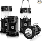 DIBMS 4-Pack Solar Camping Lantern, Collapsible LED Solar USB Rechargeable Lantern Flashlight Emergency Hanging Lights for Camping Hurricanes Power Outages Indoor Outdoor