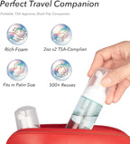 2oz Foam Pump Bottle - Travel Size Leak-Proof Mousse Containers, Plastic Clear Refillable Foaming Soap Dispenser for Hand Wash, Shampoo, Lash Cleanser | Portable & Rich Foam (2-Pack)