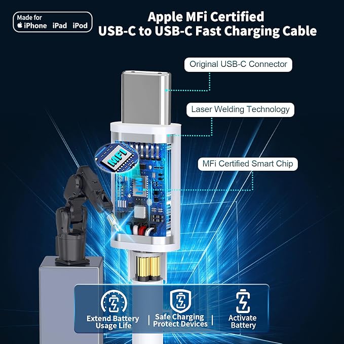 [Apple MFi Certified] iPhone 16 Fast Car Charger, Caiinei 75W PD&QC USB-C Car Power Cigarette Lighter USB-C Car Carplay Charger with 6FT Coiled Type-C Cable for iPhone 16 Pro/16 Pro Max/15/15 Pro/iPad