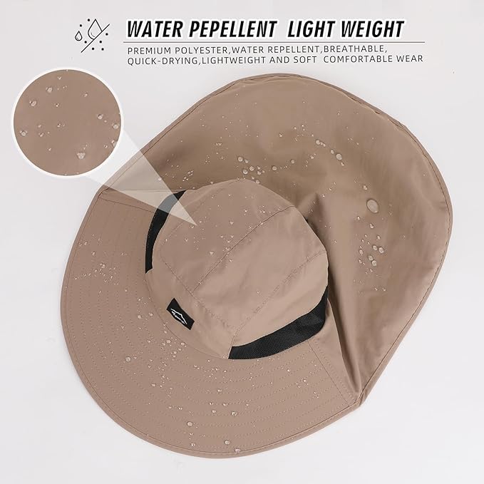 Rosoz Outdoor Sun Hat for Men Women, UPF50+ Protection Safari Cap Wide Brim Mesh Fishing Hat with Neck Flap Beach Garden