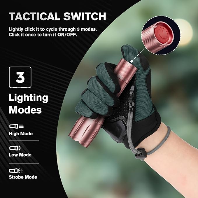 RECHOO LED Flashlight 2 Pack Pink, Tactical Flashlights High Lumens with 3 Modes, Pocket Small Flash Light, Waterproof Zoomable Flashlights for Home Emergency, Camping Essentials (Battery Included)