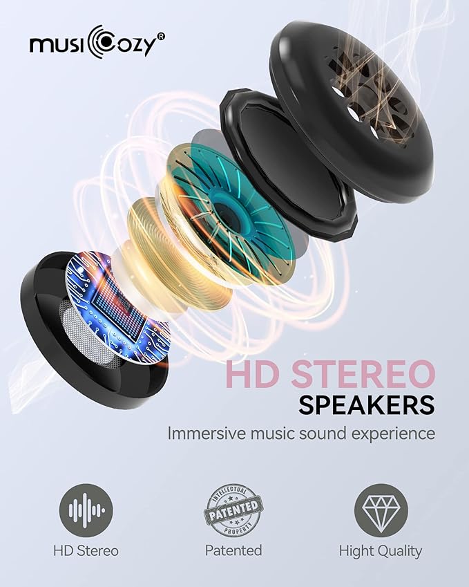 MUSICOZY Bluetooth 5.4 Sleep Headphones Eye Mask, Breathable Sleeping Headband Headphones with Wireless Earbuds Earphones for Side Sleepers Mom Women Cool Tech Unique Gifts Gadget