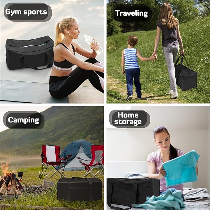 INFANZIA 24inch Sports Duffel Travel Bag, 56L Duffel Tote Bag with Upgrade Zipper, Water Resistant & Foldable Equipment Storage Bag for Camping Tent Tripod Fishing, 2PCS