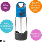 b.box Kids Water Bottle – Tritan Toddler Drink Bottle with Straw for School, Daycare, Travel w/Easy-Grip Triangular Design, Leak Proof Lid & Handle, BPA Free, Dishwasher Safe (Blue Slate)