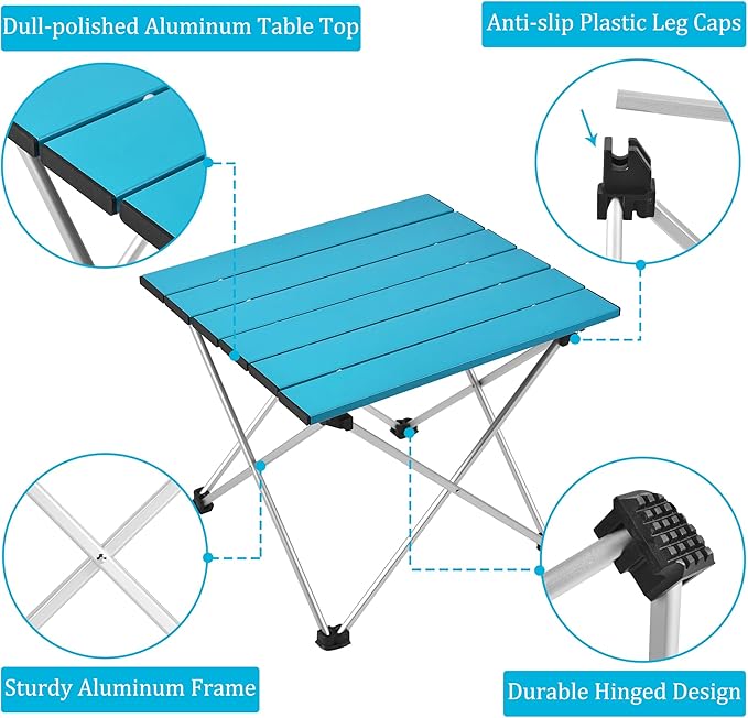 Grope Small Folding Camping Table with Aluminum Table Top, Beach Table for Sand with Carrying Bag,Prefect for Outdoor, Picnic, BBQ, Cooking, Festival (Deep Blue-L)