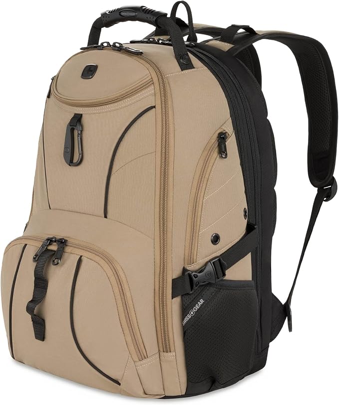 SwissGear 1900 ScanSmart 17” Laptop Backpack Brown– Reflective Tech Backpack with ScanSmart Compartment – Multiple Organizer Pockets & RFID Scan Blocking Technology
