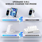 Wireless Charger for iPhone - 5 in 1 Charging Station for Multiple Devices Apple: Fast Wireless Charging Stand Dock for iPhone 17 16e 16 15 14 13 12 Pro Max Apple Watch Airpods(White)