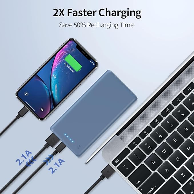 Portable Charger Power Bank 26800mah,Ultra-High Capacity External Cell Phone Battery Pack,2 USB Output High Speed Charging Power bank Compatible with iPhone 16 15 14 13 12 Samsung Android LG etc-Blue