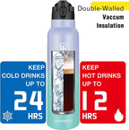 Han's Bottle Sports Water Bottle - 32 Oz, Straw Lid, Leak Proof, Vacuum Insulated Stainless Steel, Double Walled, Thermo Mug,Lilac green