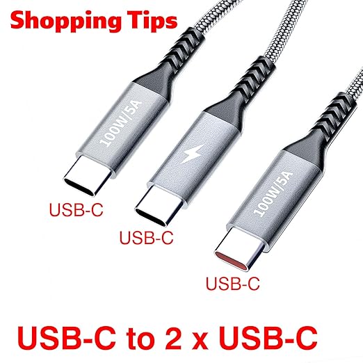 4FT 2 in 1 100W USB C to Dual Type c Fast Charging Cable,iPhone 15 USB C to Double Type c Cable for MacBook Pro/Air,iPad Pro/Air,iPhone 15 Plus/15 Pro Max,Samsung Galaxy S24/S23/S22/S21,Moto,Switch