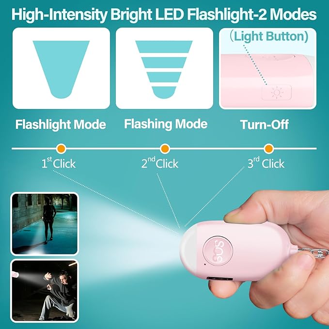 Hion Personal Safety Alarm for Women, 3 Pack Rechargeable 130dB Self Defense Alarm Keychain with LED Flashlight, Emergency Safe Sound Security for Children Elderly, Black+Pink+Blue
