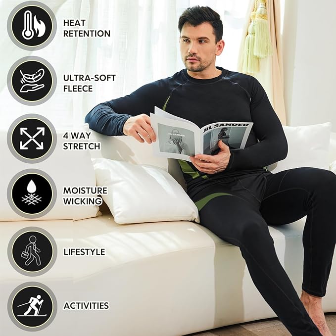 romision Thermal Underwear for Men Long Johns Fleece Lined Hunting Gear Bottom Top Set Base Layer for Cold Weather Gift