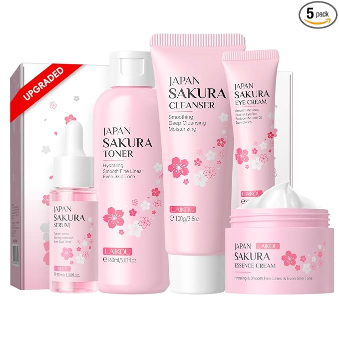 LAIKOU Skin Care Set, Skin Care Routine Kit for Women, Teen Face Care Kit Girls, Skincare Gift Set with Cleanser, Toner, Serum, Eye Cream, Face Cream 5pcs Mother's Day Christmas Birthday Daughter Wife