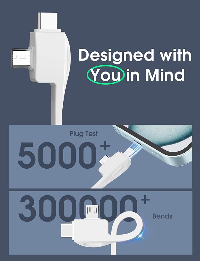 TG90° Portable Charger Power Bank with Built-in AC Wall Plug and Cables, 10000mAh USB C External Battery Charger Compatible with iPhone and Android Phones