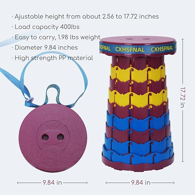 Upgraded 2 Pack Portable Collapsible Stool,Folding Camp Stool for Adults,Lightweight Sturdy 400lbs Load Capacity Retractable for Fishing Hiking Camping Gardening Hunting BBQ(Blue Yellow Purple)