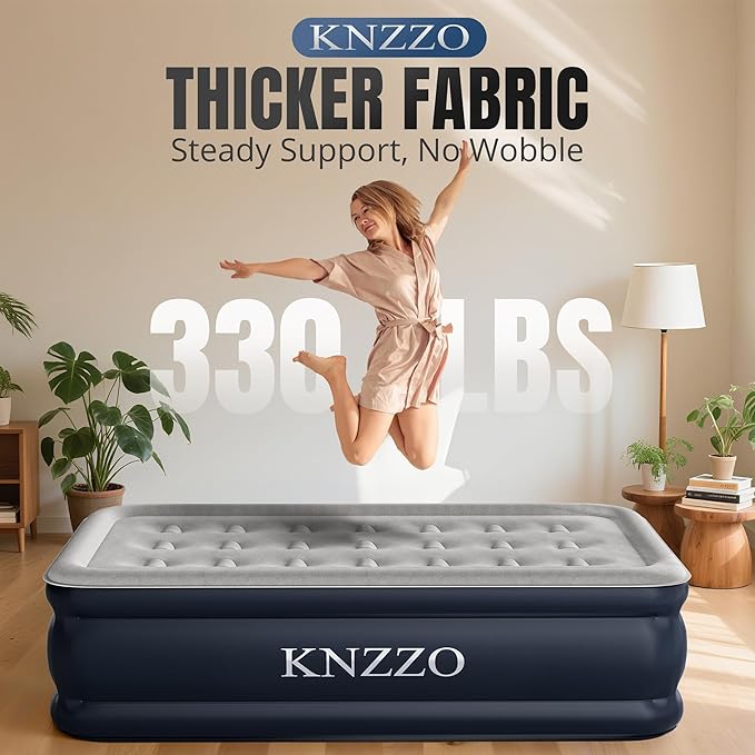 Twin Air Mattress with Built-in Pump, 18" Top Inflatable Mattress with Waterproof Flocking Fabric, Three-Minute Quick-Inflatable Bed. Portable Blow Up Mattress for Home, Outdoor and Guests