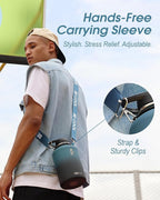 Coolflask 64 oz Water Bottle Insulated with Strap, Half Gallon Water Jug Stainless Steel with Straw & Spout Lids, Metal Large Water Flask, Keep Cold 48h Hot 24h, Leak Proof & Non-BPA, Prussian Blue