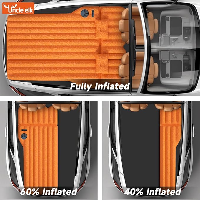 SUV Air Mattress: Inflatable Car Air Mattress for Camping, Flocking Car Bed with Air Pump & 2 Pillows, Portable Sleeping Pad Mattress for Home Car Travel Camping Orange