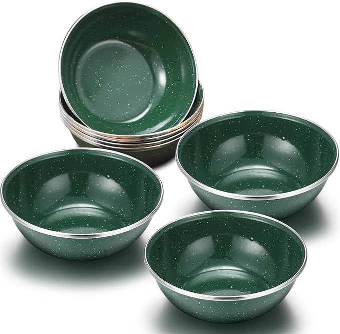 Sawysine 8 Pcs 6 Inch Enamel Bowl for Camping and Backpacking Enamelware Mixing Bowls Camping Cookware for Outdoor Cooking, Picnic, Snacks, Home, Farmhouse