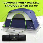 ArkTrek 6 Person Tents for Camping-Robust Family Camping Tent Cabin w Ground Sheet, Rainfly Cover, Powerport-Comfy Large Quick, Waterproof Pop up Camping Tent for Picnics Fishing Hiking