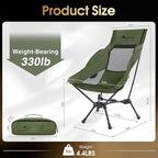 MOON LENCE High Back Folding Camping Chair, 330lbs Portable Compact Chair with Wide Seat & Ergonomic Back Support (Green)