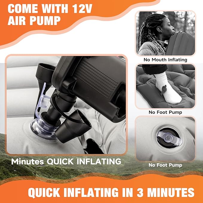 Car Air Mattress Bed: Inflatable Back Seat Air Mattress for Car, Thickened Camping Sleeping Pads with 2 Pillows & Air Pumps, Fits Sedan/Truck/SUV, Grey