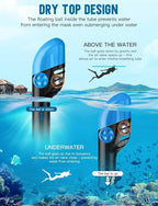 Zenoplige Full Face Snorkel Mask Adults,Dry-Top Snorkeling Gear with Camera Mount,Foldable 180-Degree Panoramic Scuba Mask for Snorkeling Diving Swimming Travel,Snorkel Mask Anti-Fog & Anti-Leak