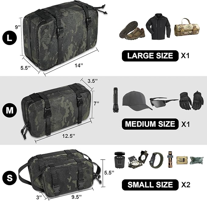 4 Set Tactical Packing Cubes ，Compressible Mesh Duffle Storage Bag,Portable Edc Molle Pouch Organizer.