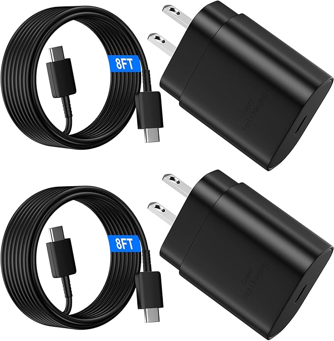 USB C Android Charger Fast Charging Cord, Super Fast Phone Chargers 8FT C to C Type Cable with 25W USBC Wall Block for Samsung Galaxy S26 S25 S24 Ultra Plus/S23/S22/S21/S20/Note 20/10, Black