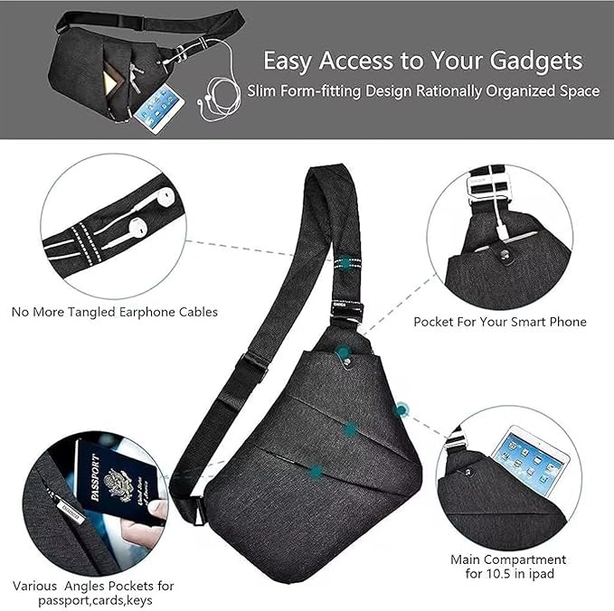 Anti Theft Crossbody Bags Sling Bag for Women Men Waterproof Wander Bag for Sports and Travel. (3.0BLACK, Large)