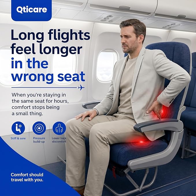 Travel Cushion, Airplane Seat Cushion Inflatable Travel Cushions for Long Flights, Press-Type Portable Pad with Built-in Pump, Comfortable Cushions for Air Travel, Car, Office Chair