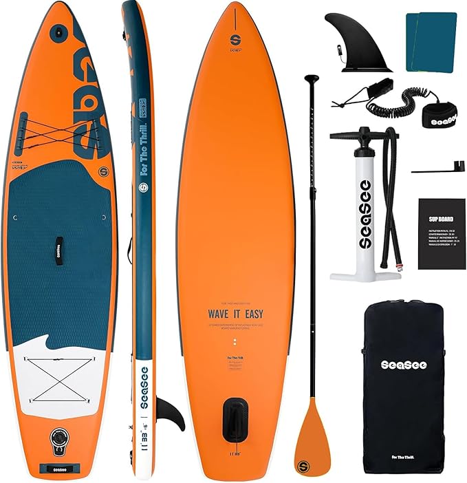 Inflatable Stand Up Paddle Board Includes Paddle, Dual Action Pump, and Accessories 11ft Lightweight iSUP, 33"*6" Wide Stable Design, Anti-Slip EVA Deck, Paddle Board for Adults