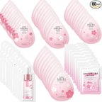 60 Mini Travel Skincare Products, Mini Travel Items Including Face Wash, Serum, Toner, Lotion, Moisturizing Cream, Sakura Mud Mask, Face Skin Care Routine Kit Organic Skin Care Set