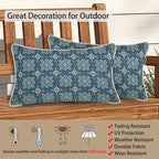 Magpie Fabrics Pack of 2 Outdoor Lumbar Pillow Case Covers 12"x20", Waterproof Rectangular Throw Pillowcase Shell Decorative Sham for Patio Garden Couch - Morgan Medal Blue