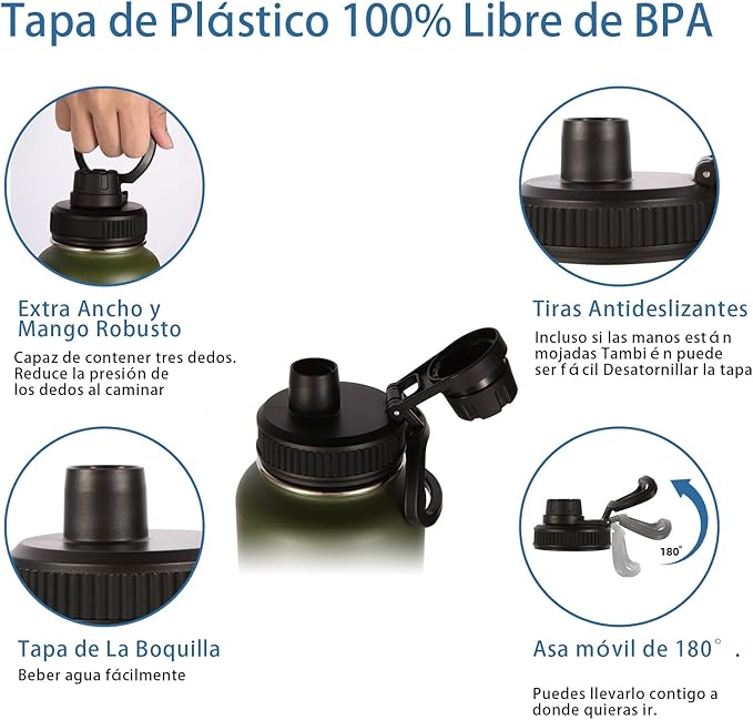 Volhoply Insulated Water Bottles Bulk 8 Pack, 40 oz Stainless Steel Sports Bottle with Paracord Handle Spout Lid, Vacuum Metal Travel Cups with Wide Mouth,Reusable Large Water Cup(Army Green,8 Set)