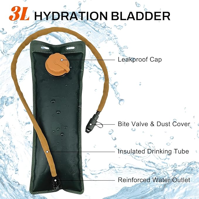 5L Hydration Pack, Water Backpack with 3L Water Bladder, MOLLE System for Outdoor Hiking, Biking, Running