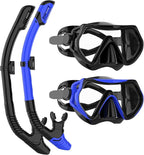 Snorkeling Gear for Adults, JRing Snorkel Mask Set with 180 Degree Tempered Glass Anti Fog Goggles Scuba Dry Top Snorkel for Swimming, Scuba Diving Mask for Men Women