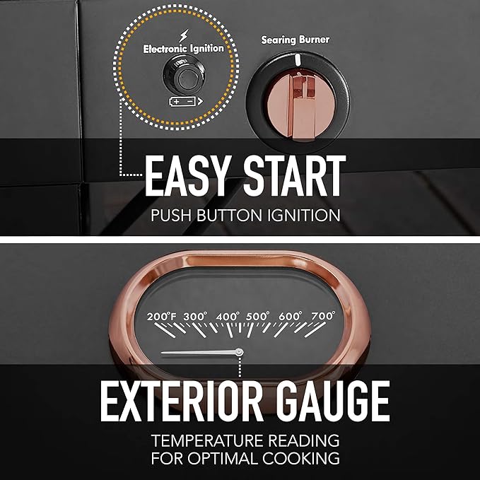 Kenmore 4-Burner BBQ Gas Grill with Searing Side Burner, Propane Grill, 52,000 BTUs, Warming Rack, Electronic Ignition & Cast Iron Cooking Grates, Black/Copper