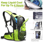 Insulated Hydration Backpack Pack with 3L BPA Free Leak Proof Water Bladder, Large Storage Lightweight Hiking Daypack with Waist Pouches & Cooler Layer, for Running, Biking, Camping, Festival