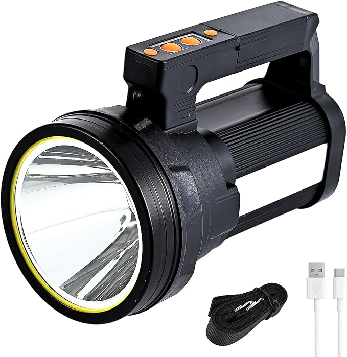 Rechargeable Spotlight Flashlight 15000 Lumen Handheld Spotlight 10800mah LED Big Searchlight Twin Side Flood Light for During Hurricane Emergency Outages Hunting Hiking Boating Camping Lantern
