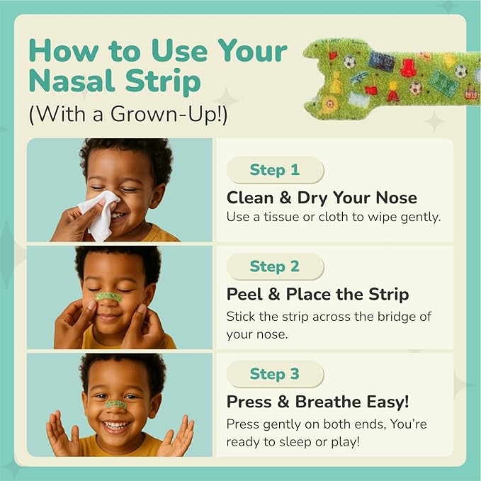 TapeGeeks Nasal Strips for Kids Nose Strips for Breathing Nasal Strip for Reducing Snoring Boys and Girls, Mix Colors